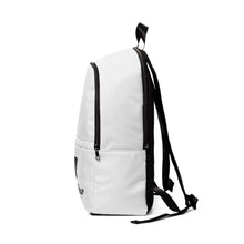 Load image into Gallery viewer, Mairo Wear Backpack — White Logo Fabric Backpack with 'Mairo Wear Life Worth Living'