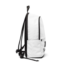 Load image into Gallery viewer, Mairo Wear Backpack — White Logo Fabric Backpack with 'Mairo Wear Life Worth Living'